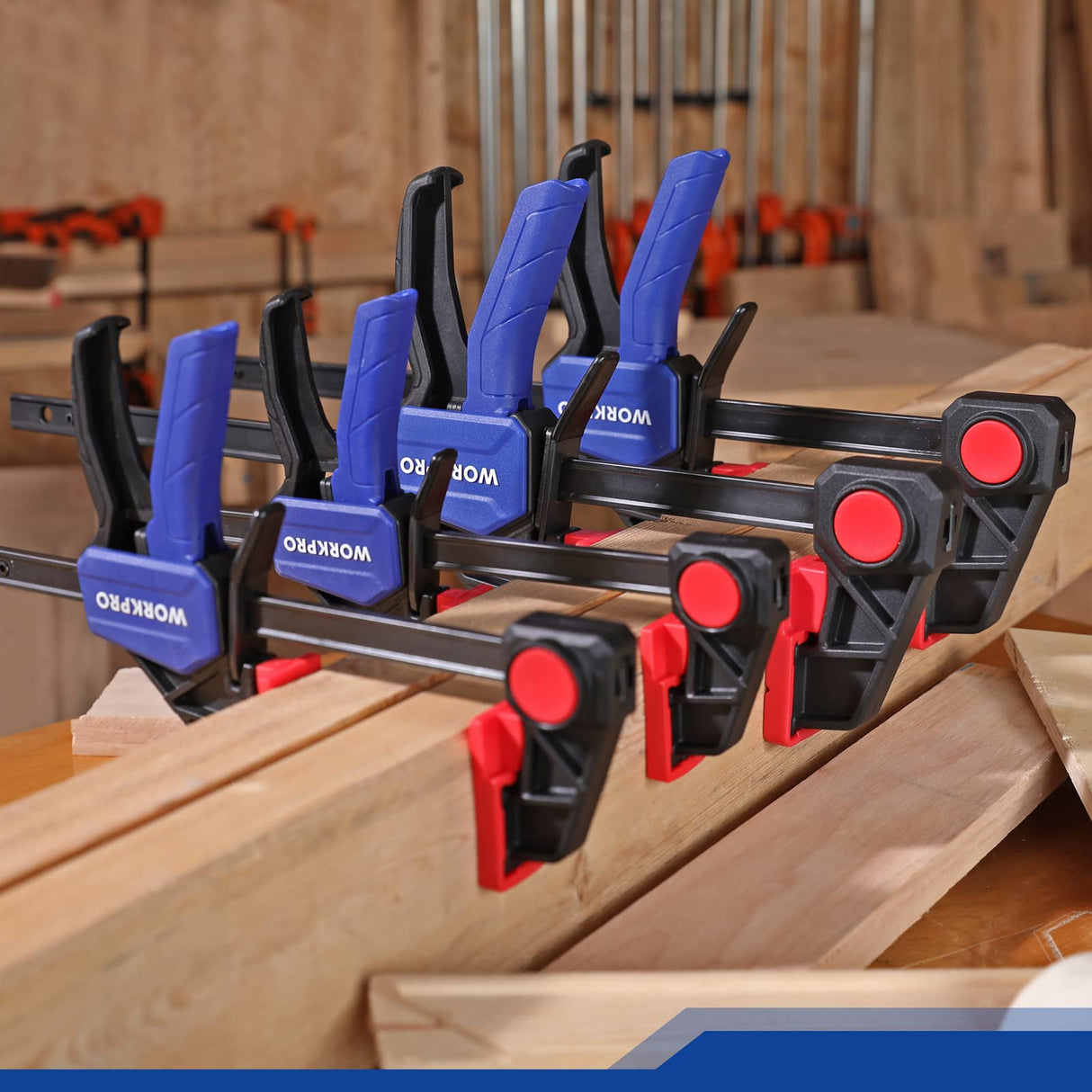 WORKPRO 12” & 6” Bar Clamps for Woodworking, 300lbs & 150lbs Load, One-Handed Spreader/Clamp, Quick-Clamp F Wood Clamps Set for Hand Wood Working WORKPRO