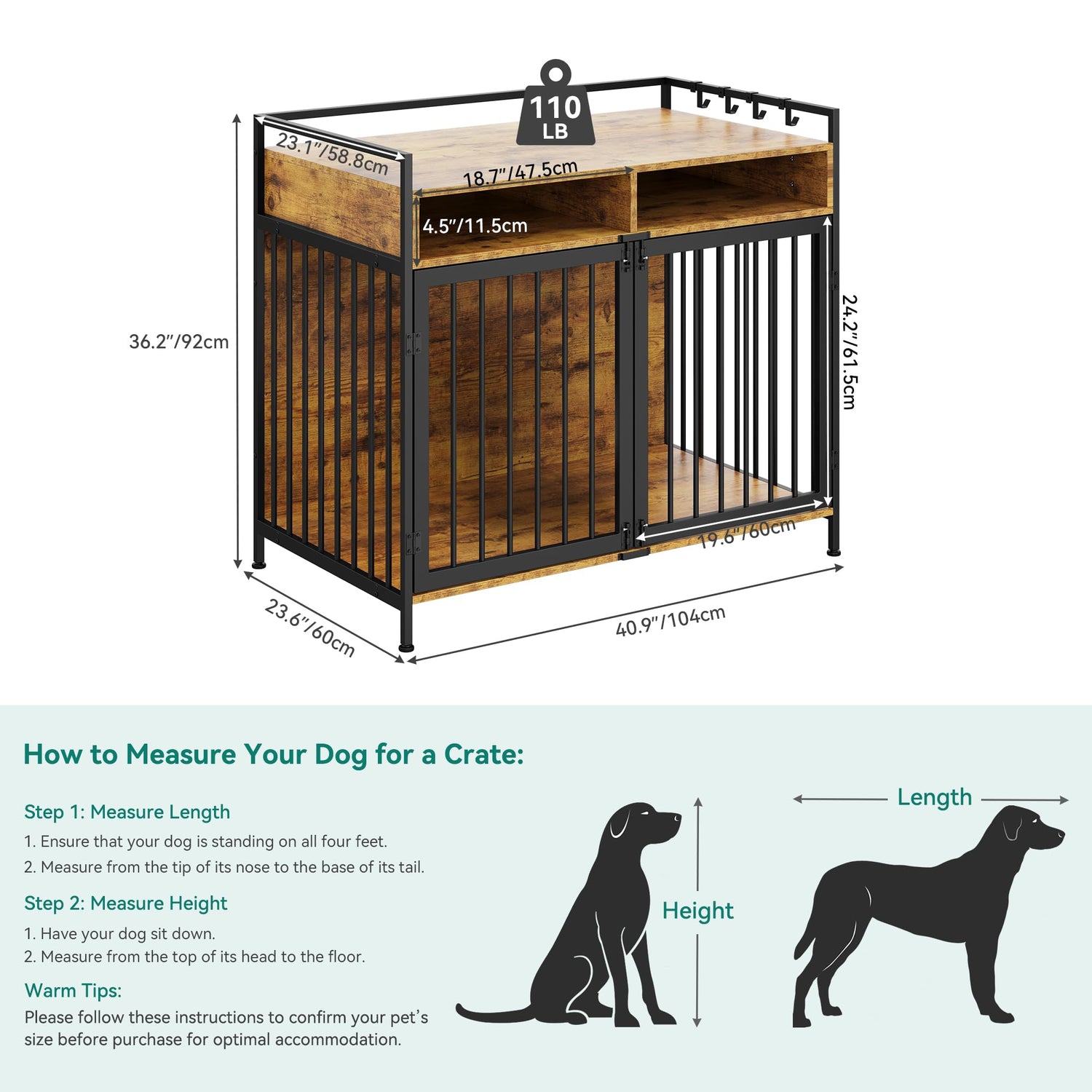 YITAHOME Large Dog Crate, 41" Heavy Duty Dog Kennel with 2 Drawers End Table, Wooden Dog Cage Indoor Dog House Pet Crate Table with Double Doors for YITAHOME