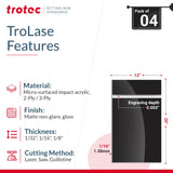 Trotec TroLase | 12"x20"x1/16", 4 Pcs | Gloss Black/White | 2 Ply | Modified Acrylic | Laser Engraving Double Color Plastic Sheet | Engraving Blanks TROTEC