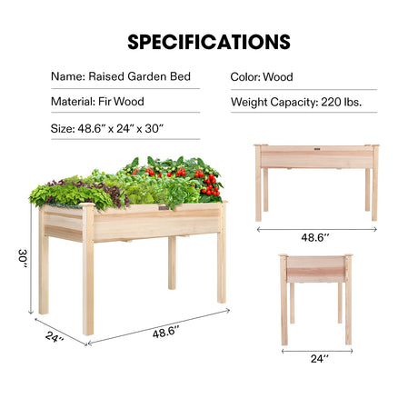 VIVOSUN Elevated Wooden Raised Garden Bed, 48 x 24 x 30 Inches, Outdoor Wood Planter Box w Bed Liner and Gloves for Garden, Patio, Balcony, Backyard VIVOSUN