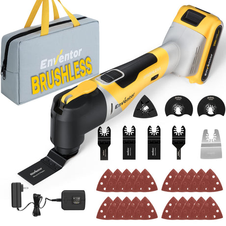 ENVENTOR Cordless Oscillating Tool, 20V Brushless Oscillating Multitool Kit with 6 Variable Speed, 4° Oscillation Angle, 28 pcs Accessories, Fast Enventor