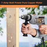 7-Amp Hammer Drill, Towallmark 1/2-Inch Electric Hammer Drill with 3000RPM, Variable Speed, 10 Drill Bits for Home Improvement, DIY, Masonry, Wood Towallmark