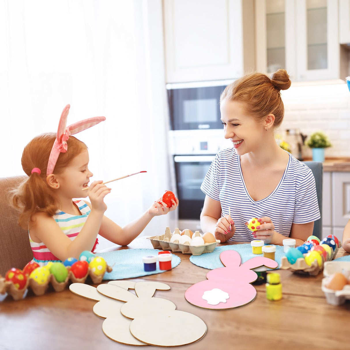 Whaline 4Pcs Easter Wooden Bunny Cutouts 9.8 x 5.1 Inch Unfinished Wooden Bunny Slices Signs Wood Rabbit Ornament for Spring Easter DIY Painting Whaline