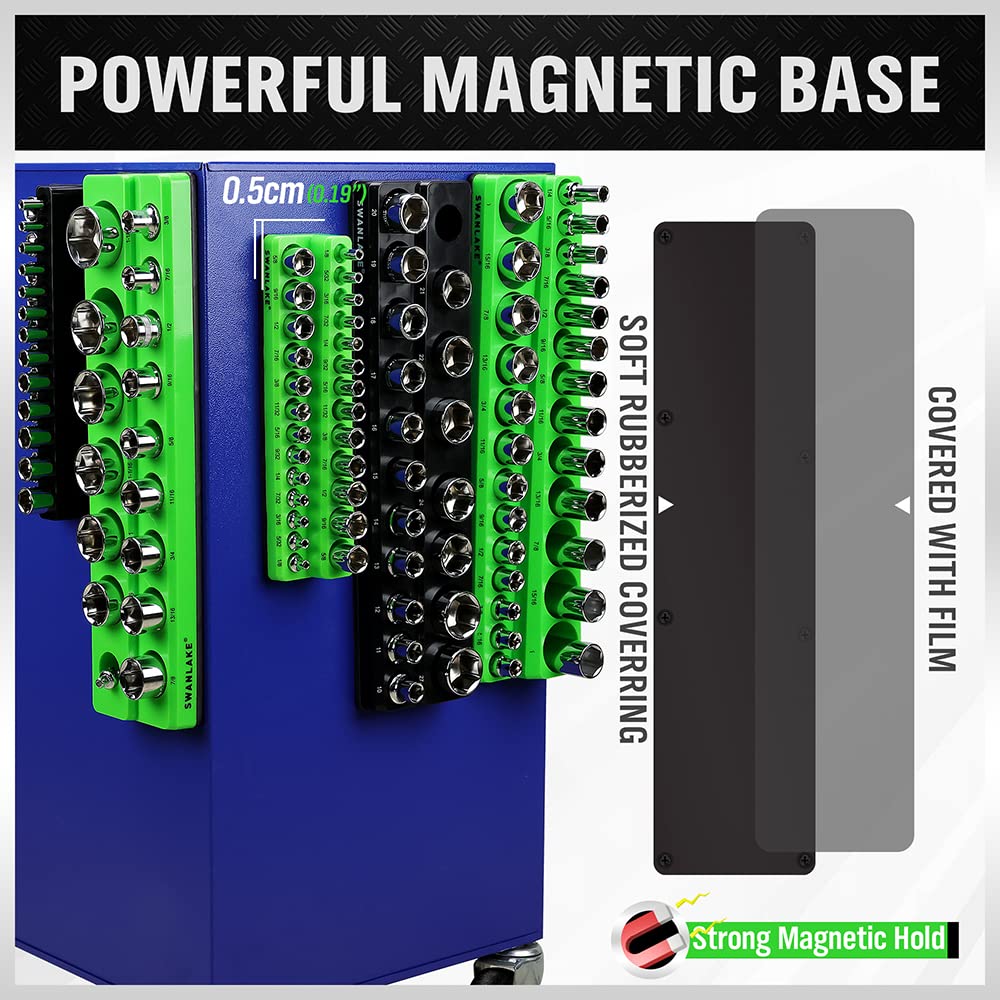 SWANLAKE 6PCS Magnetic Socket Organizer Set, Magnetic Socket Holder, 1/4", 3/8", 1/2" Socket Holds 143 Pieces Magnetic Socket Trays. SWANLAKE GARDEN TOOLS