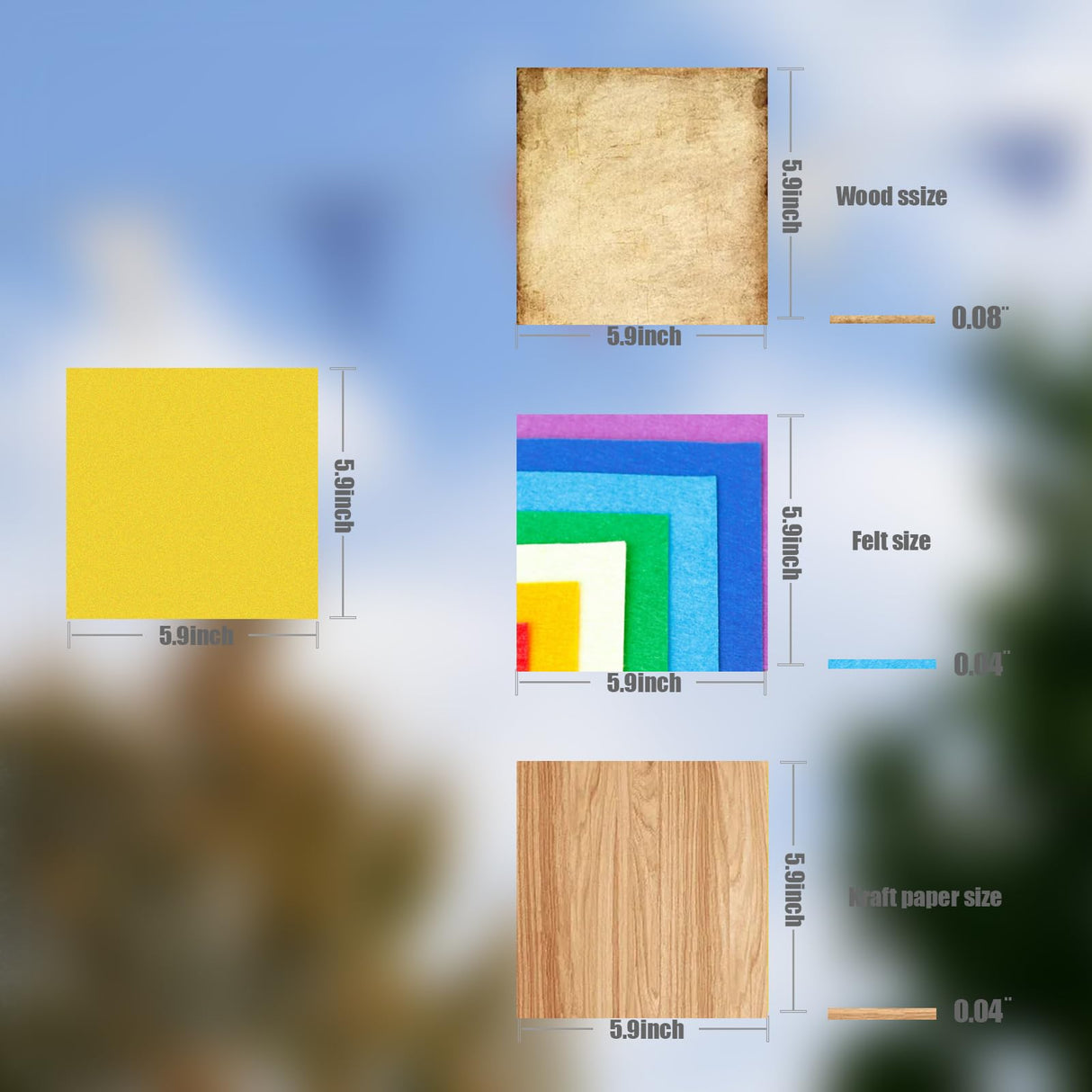 18pcs Laser Engraving Material Kit, 5.9" x 5.9" Wood Sheet/Felt/Kraft Paper,for Laser Cutting & Engraving/DIY/Painting/Modeling Creality