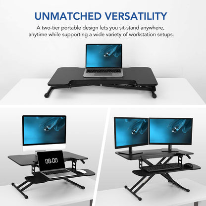 FLEXISPOT 31 inch Standing Desk Converter | Height Adjustable Stand Up Desk Riser, Black Home Office Desk Laptop Workstation with Removable Keyboard - WoodArtSupply