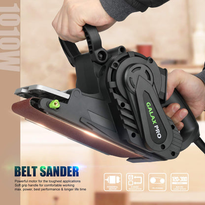 GALAX PRO 8 Amperes Belt Sander 120-380RPM with Variable Speed Settings, 5 Pieces Sanding Belts(3x21 Inch) and Dust Bag for Stock Removal - WoodArtSupply