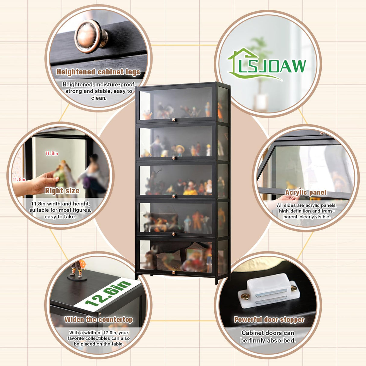 Lsjoaw Display Case 31.5x12.6x67.7in Flip Door Cabinet Display Shelf Curio Cabinet Modern Minimalist Bamboo Storage with Acrylic Cabinet Doorsealed Lsjoaw