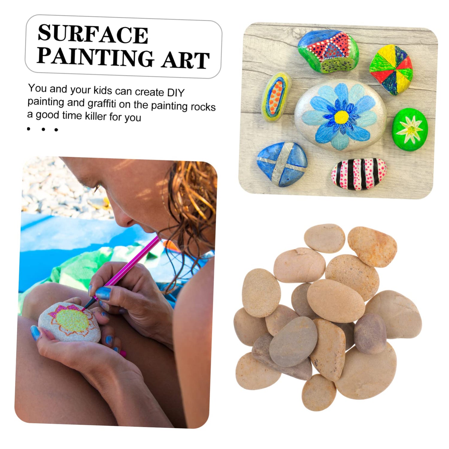 COHEALI 60 Pcs Painted Stone Flower Pot Pebbles Natural River Rocks Smooth Rocks Bundle River Stones Drawing Stones for DIY River Rocks for Painting COHEALI