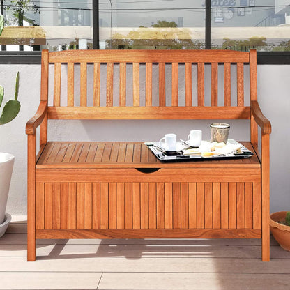 Tangkula Wooden Outdoor Storage Bench Large Deck Box, Entryway Storage Bench w/Inner Removable Dustproof Lining and Portable Handles for Patio Garden