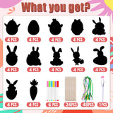 Max Fun Easter Crafts Kit Rainbow Color Scratch Paper Easter Ornaments (48 Counts)-Craft Kit for Kids Easter Basket Stuffers Party Favors Max Fun