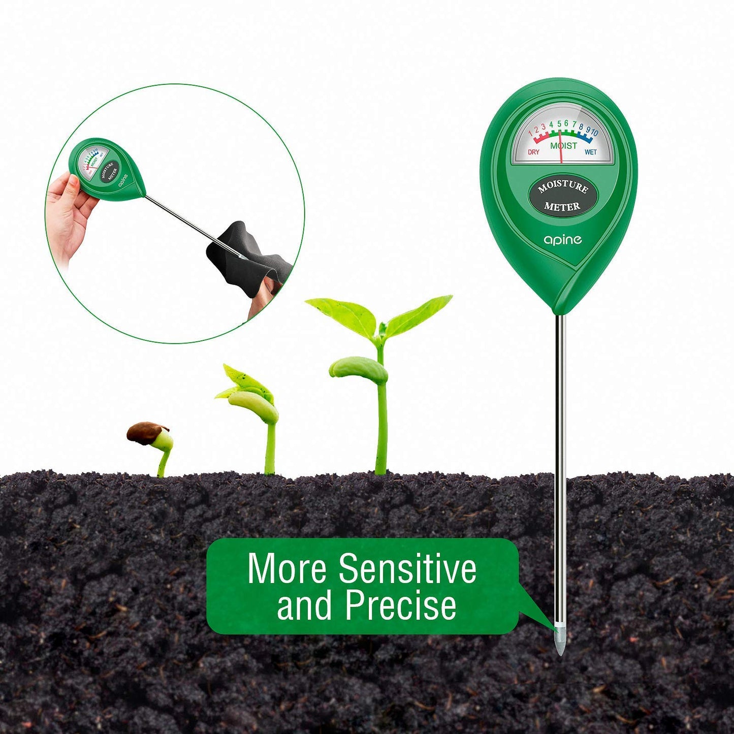 apine Soil Moisture Meter, Plants Moisture Meter, Plant Water Meter for Indoor/Outdoor plants, hydrometer for plants（Green）