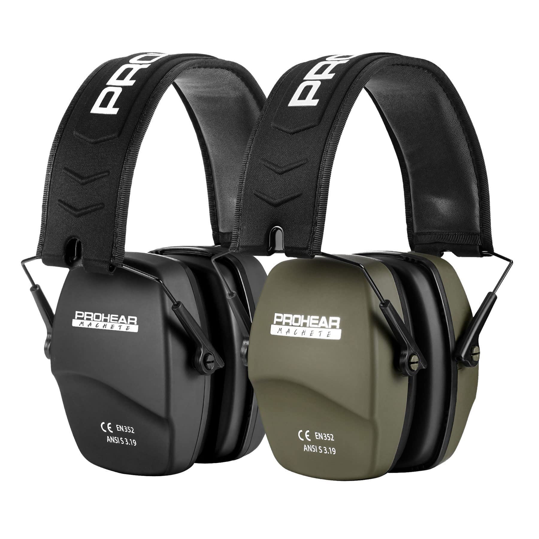 PROHEAR 016 Shooting Ear Protection Earmuffs 2 Pack, NRR 26dB for Gun Range, Hunting -Black and Green - WoodArtSupply