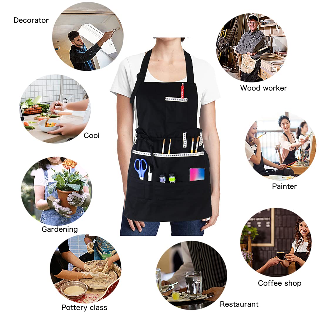 FreeNFond Adjustable Artist Apron with Pockets for Women Men Canvas Painting Aprons for Arts Gardening Utility or Work FreeNFond