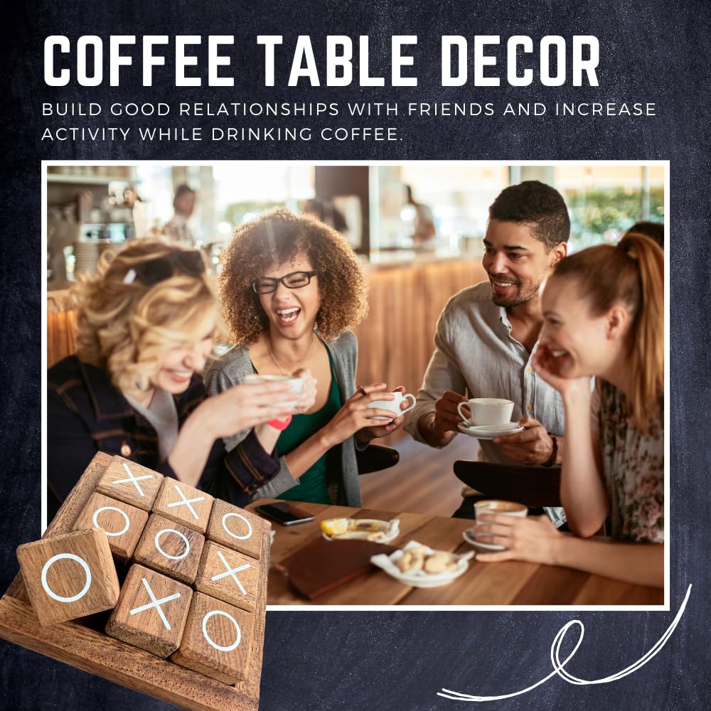 NUTTA - Wooden TIC TAC Toe Game Coffee Table Decor Family Game Night Indoor Outdoor Fun Games for Teens and Adults Classic OX Wood Board Game
