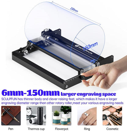 SCULPFUN Laser Rotary Roller, Y-axis Rotary Module, 360° Laser Engraver Laser Rotary Attachment for Engraving Cylindrical Objects Cans, Compatible