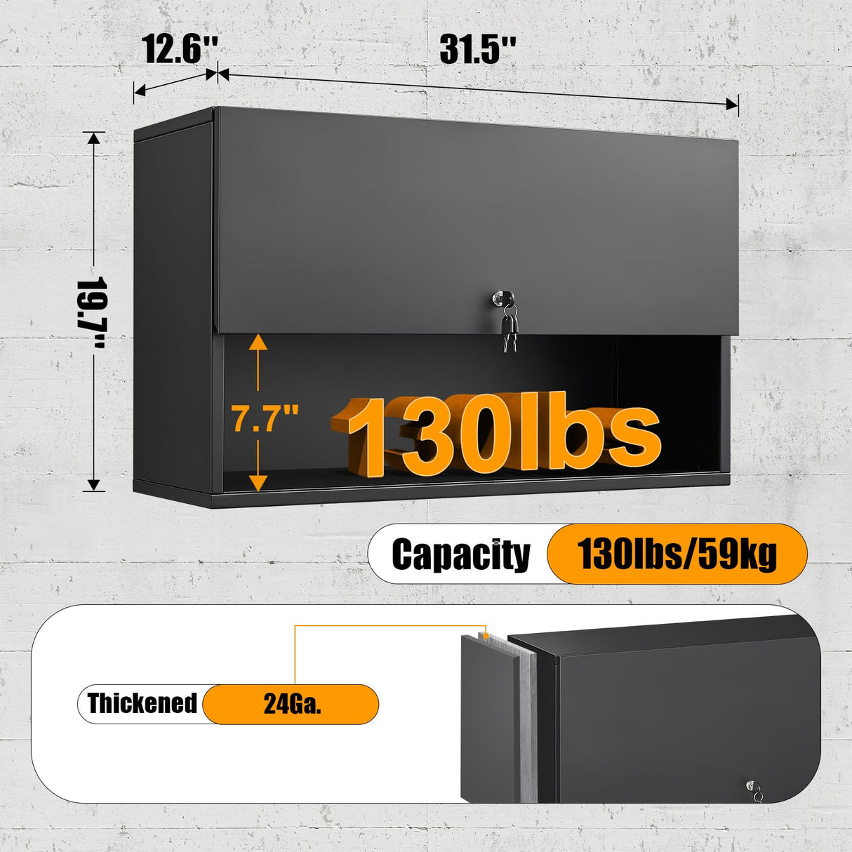 MetalMax Metal Wall Storage Cabinet with Flip-Up Door Adjustable Shelf Metal Cabinet Hanging Garage Upper Cabinets Floating Lockable Steel Garage MetalMax