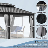 Aoxun 12' X 20' Hardtop Gazebo, Galvanized Steel Double Top, Aluminum Metal Gazebo with Curtains and Netting, Permanent Gazebo Pavilion for Wedding, Aoxun