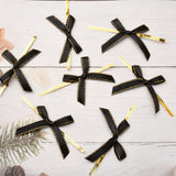 WANDIC Black Small Bows, 200Pcs Satin Twist Tie Bows with Golden Lace Christmas Halloween Mini Bow Pretied Bows for Gift Package Craft Candy Cookie WANDIC