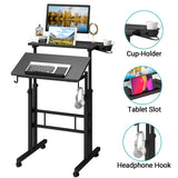 Klvied Adjustable Height Standing Desk with Cup Holder, Portable and Easy to Move, Ideal for Home or Office, Black Klvied