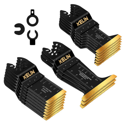 KELIN 16pcs Titanium Oscillating Tool Blades, Universal Multitool Blades for Metal Wood Cutting, Oscillating Saw Blade for Metal Hard Material, Multi