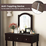 CHARMAID Makeup Vanity Desk with Mirror and Stool, 34'' Wide Vanity Table Set with Large Mirror, 3 Drawers, Cushioned Stool, Solid Wood Legs, Bedroom CHARMAID