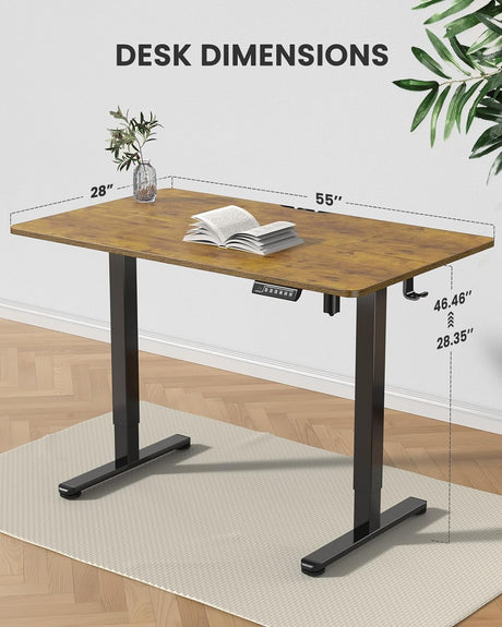 ErGear Height Adjustable Electric Standing Desk, 55 x 28 Inches Sit Stand up Desk, Memory Computer Home Office Desk (Vintage Brown) ErGear