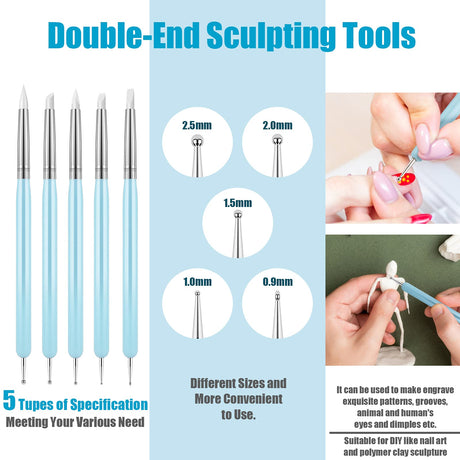 Clatoon 10Pcs Silicone Clay Sculpting Tool, Modeling Dotting Tool & Pottery Craft use for DIY Handicraft, Silicone Brush, Sculpture Pottery, Nail Art Clatoon