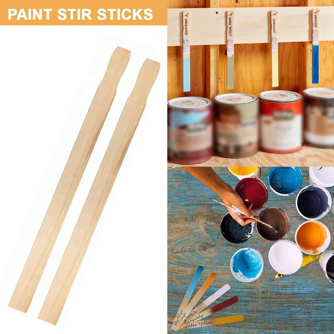 Wooden Paint Stir Sticks - Rewiss 10 Inch Paint Sticks Stirrers for Paddles Resin or Wood Craft Sticks, Garden and Library Markers(Pack of 50)