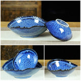 WANDIC Floral Arranging Vase, Blue Irregular Oval Shape Ceramic Ikebana Vases with 3.5cm Mini Round Flower Frog for Ikebana Floral Arrangement Art WANDIC