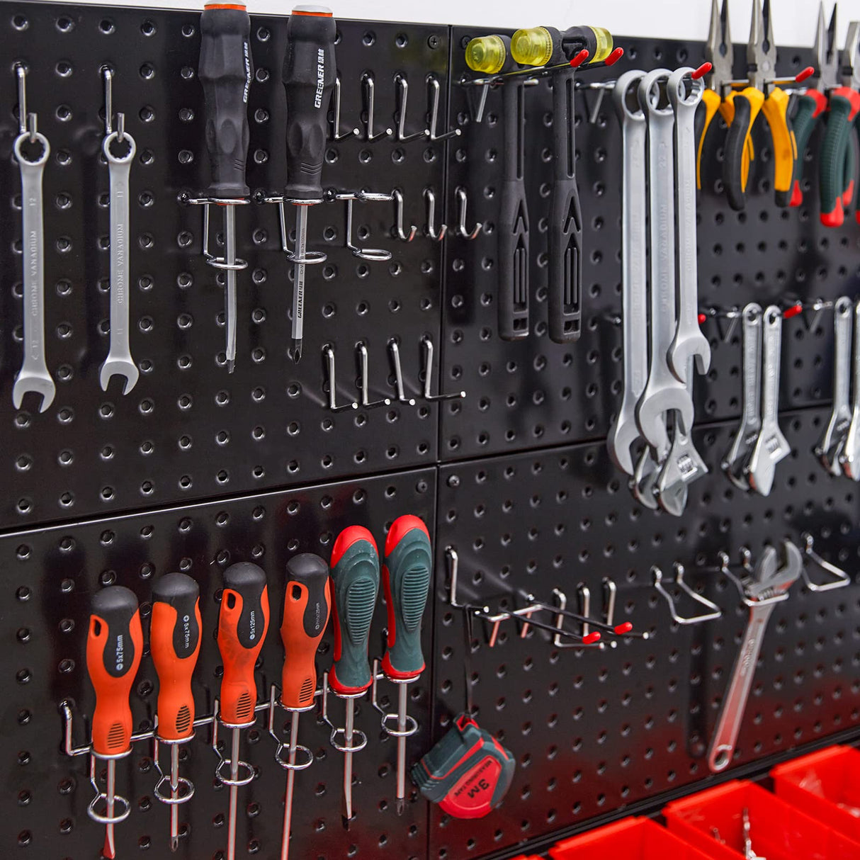 Ultrawall Pegboard Wall Organizer, Black Metal Pegboard Panels, Garage Storage System with Hooks and Storage Bins Ultrawall