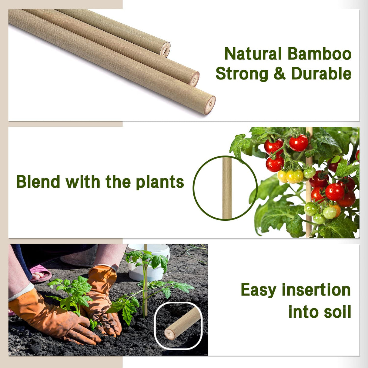 Plant Stakes,18 Inches Natural Garden Bamboo Sticks,BOVITRO 20Pcs Plant Support Stakes for Tomatoes,Beans,Vegetable and Potted Plants BOVITRO
