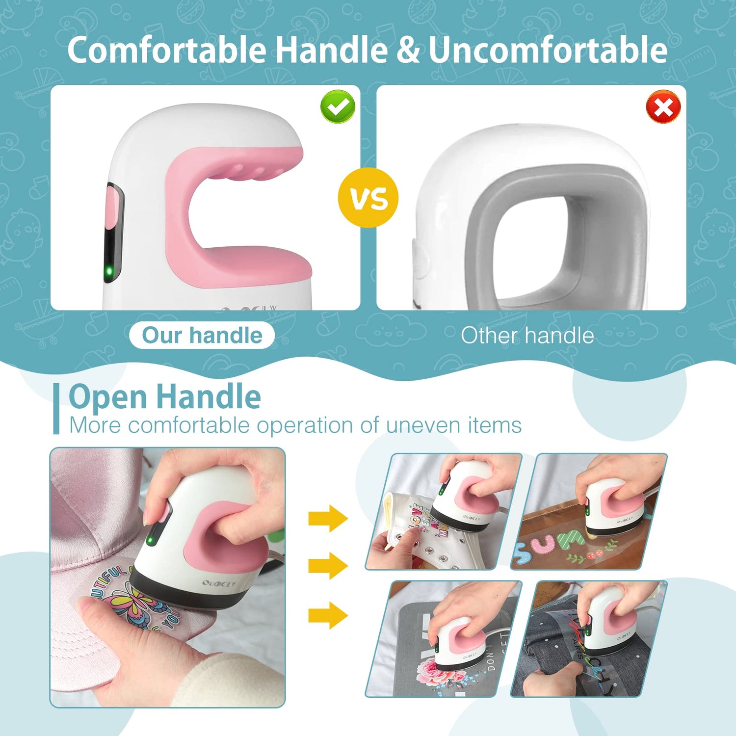 QuuCLY Mini Heat Press Machine, Mini Irons for Crafts,Portable Heat Press Easy for T-Shirts, Shoes, Hats and Small HTV Vinyl Projects Transfer(Pink) QuuCLY