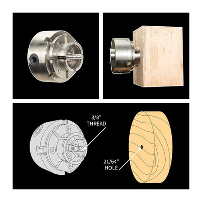 DEEFIINE 4 Inch Wood Lathe Chuck Set 1" x 8TPI Thread & 3/4"x16TPI Adapter, Nickel Plated Self-Centering 4 Jaw Wood Turning Chuck.(1 jaw)