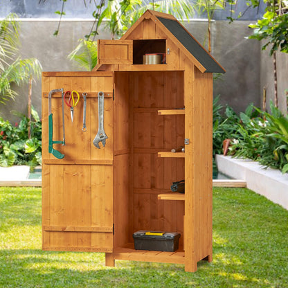 FairOnly Outdoor Shed Storage Cabinet, Garden Wooden Sheds, Outside Storage Cabinet Weather Proof with Floor, Fir Wood Tool Organizer with Door and - WoodArtSupply