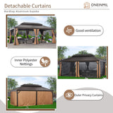 oneinmil 12x20FT Outdoor Gazebo, Heavy Duty Metal Double Roof Hardtop Gazebo with Aluminum Frame and Netting and Curtains for Patios oneinmil