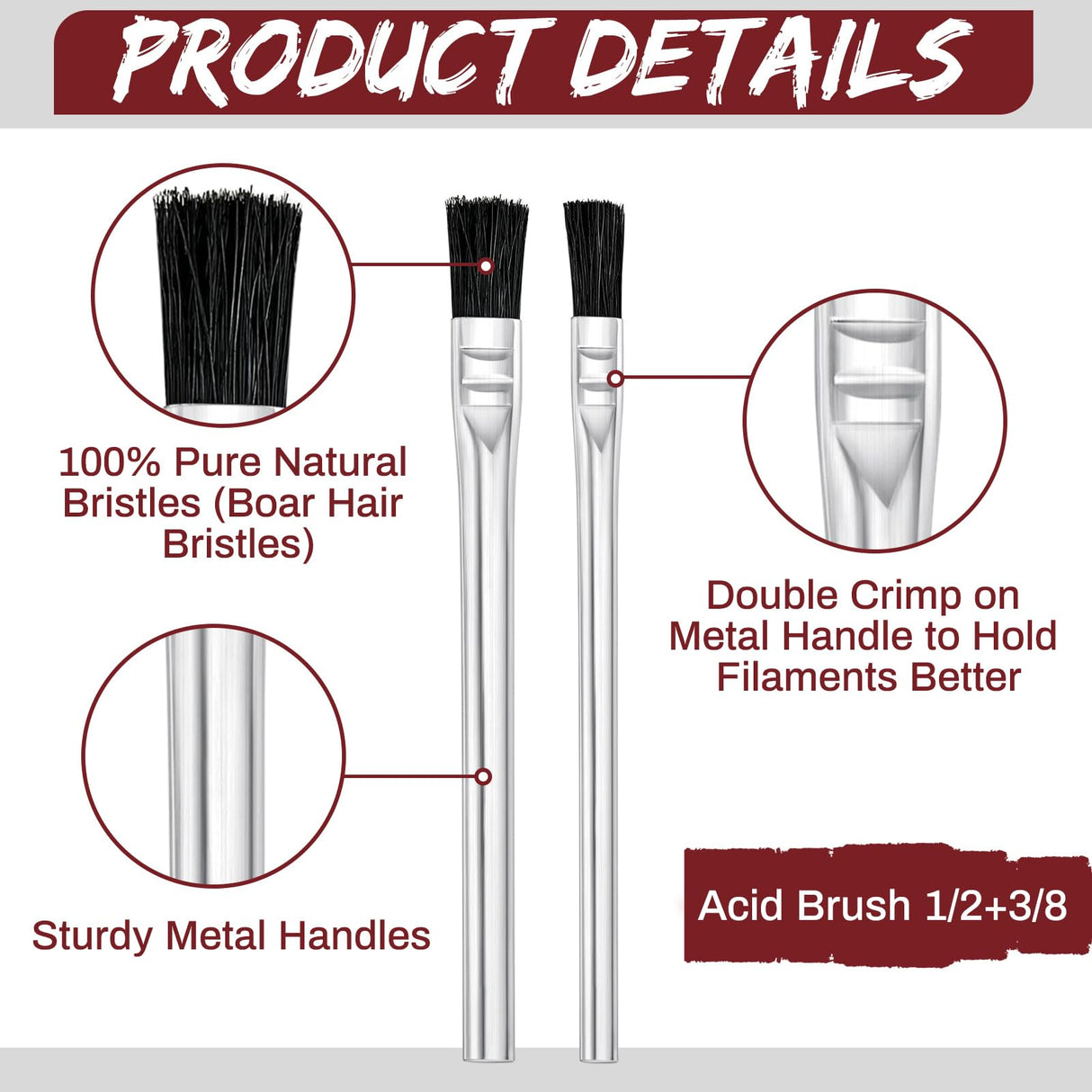 Mifoci 144 Pcs Acid Brush Bulk Boar Hair Acid Flux Brushes Epoxy Wood Glue Brush Metal Tubular Handle Disposable Glue Brushes for Woodworking Mifoci