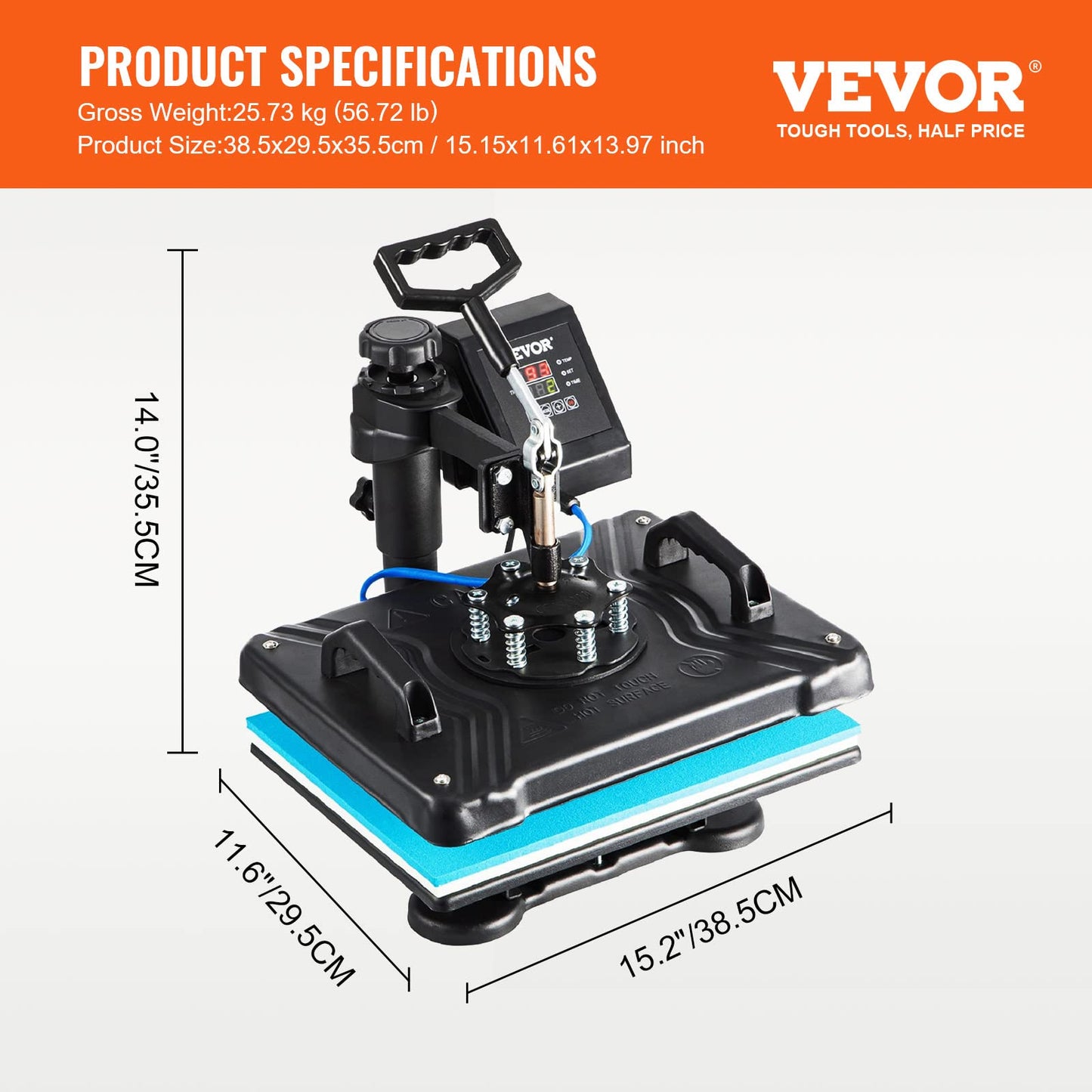 VEVOR Heat Press Machine, 12X15 Inch 6 in 1 Combo Digital Multifunctional Sublimation Heat Transfer Machine, 360 Degree Rotation Swing Away Heat - WoodArtSupply