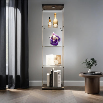 Zacis 4-Tier Lighted Glass Display Cabinet with Lock for Living Room and Bedroom