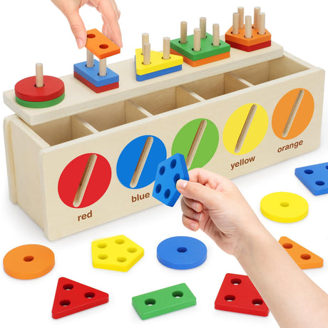 V-Opitos Montessori Toys for Toddler 1+ Year Old, Wooden Color & Shape Sorting Matching Box, Early Learning Toys for 12-18 Month, Age 1, 2, 3, Ideal V-Opitos
