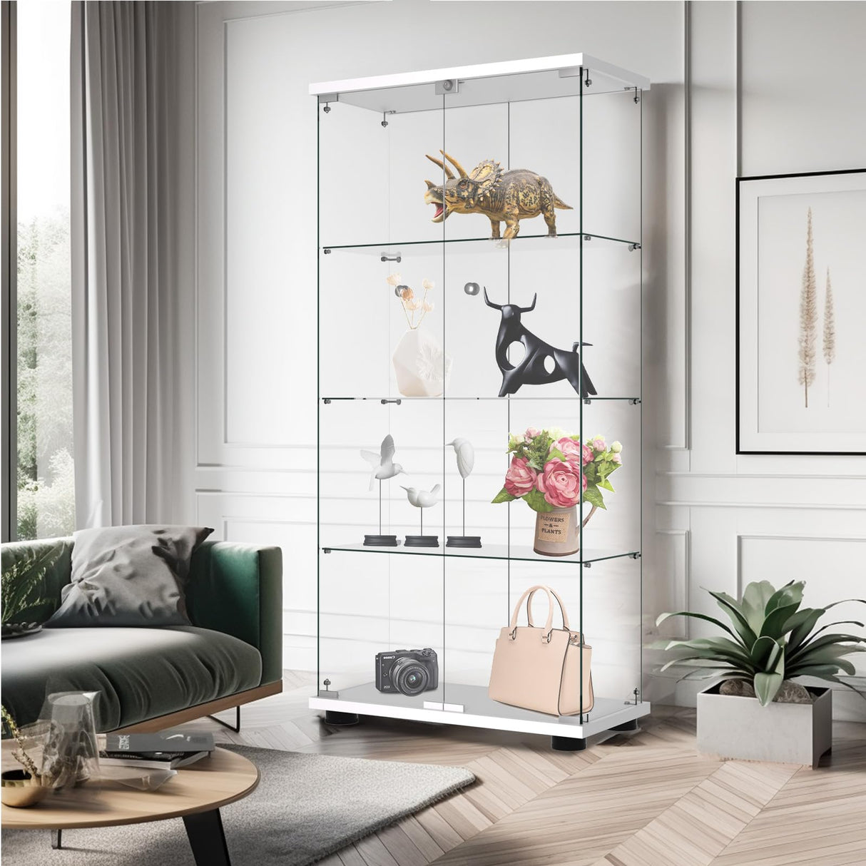 Elegant Glass Display Cabinet with Lockable Door and 4 Shelves - Easy 30-Minute Assembly Generic