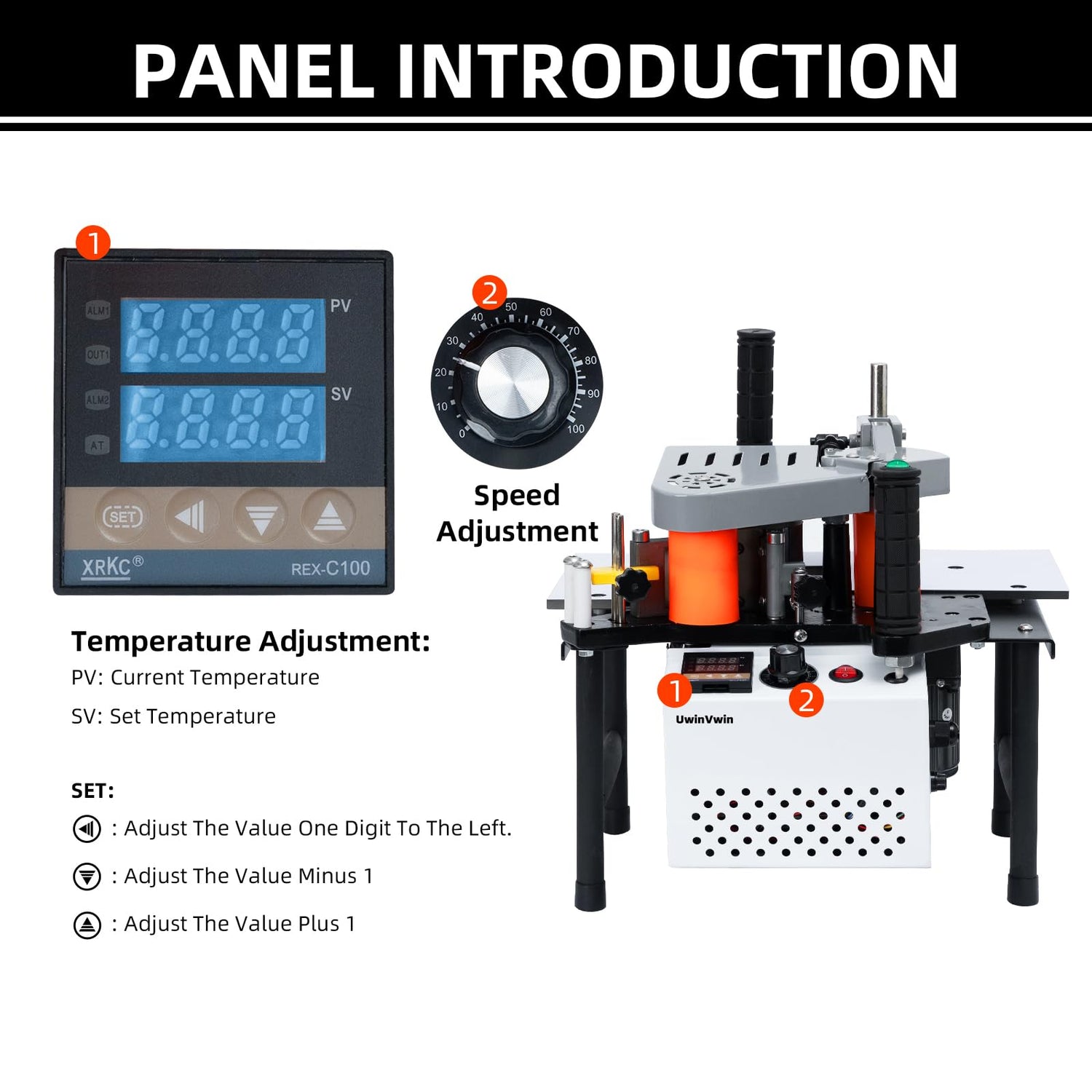 UwinVwin Edge Bander Portable Edge banding machine Straight line Curve Double side coating glue (Adjustable speed) 110V UwinVwin