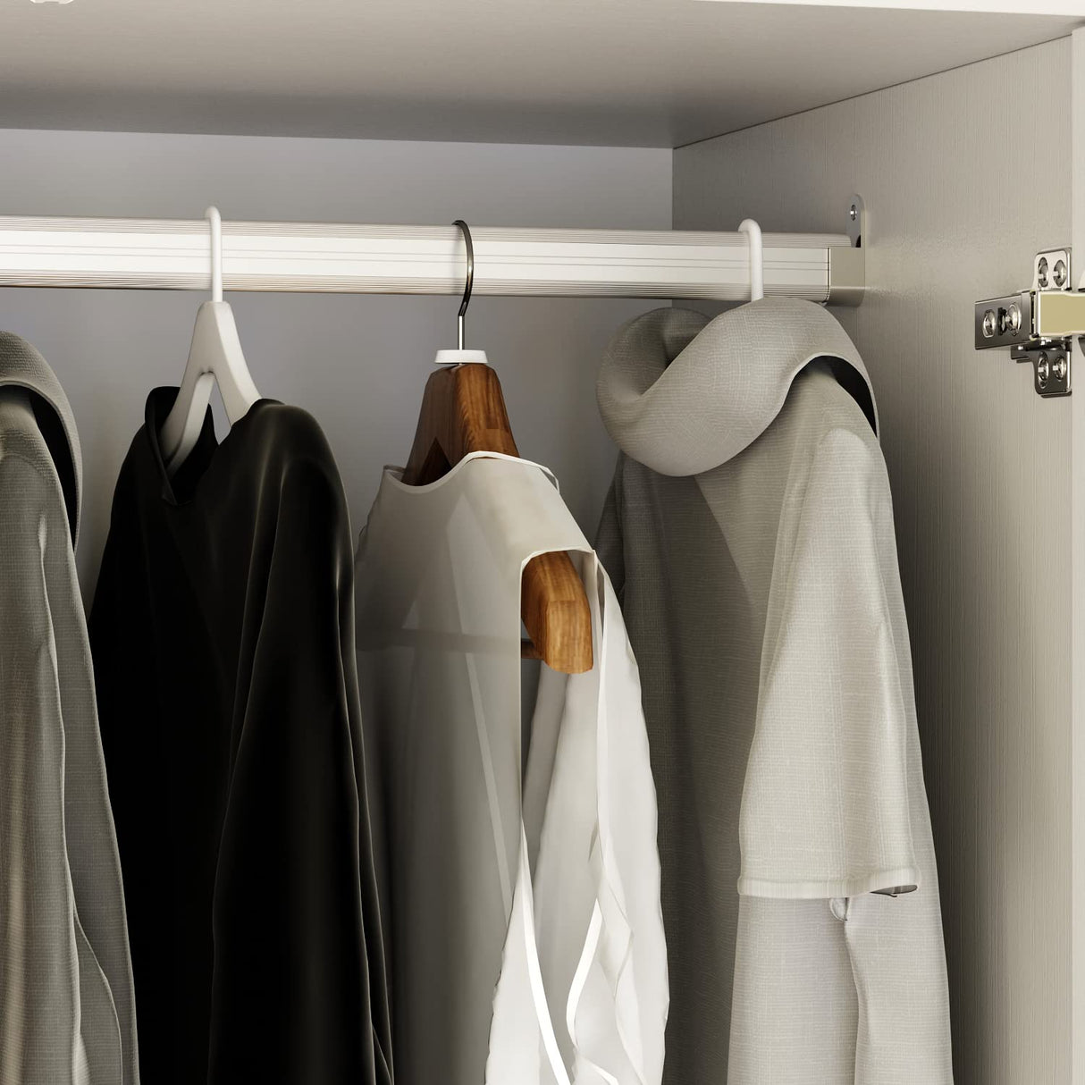 ECACAD Large Wardrobe Armoire with Multi-Tier Shelves, 5 Drawers, Hanging Rod & 4 Louver Doors, Wooden Closet Storage Cabinet for Bedroom, White ECACAD