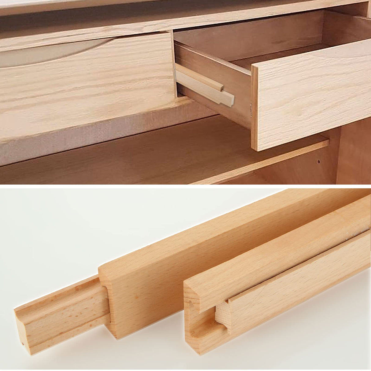 DAJAVE 6PCS 14 Inch Wood Drawer Slides with Metal Slide Glides, Classic Traditional Wood Center Guide Track Mount Drawer Glides Rails Replacement DAJAVE