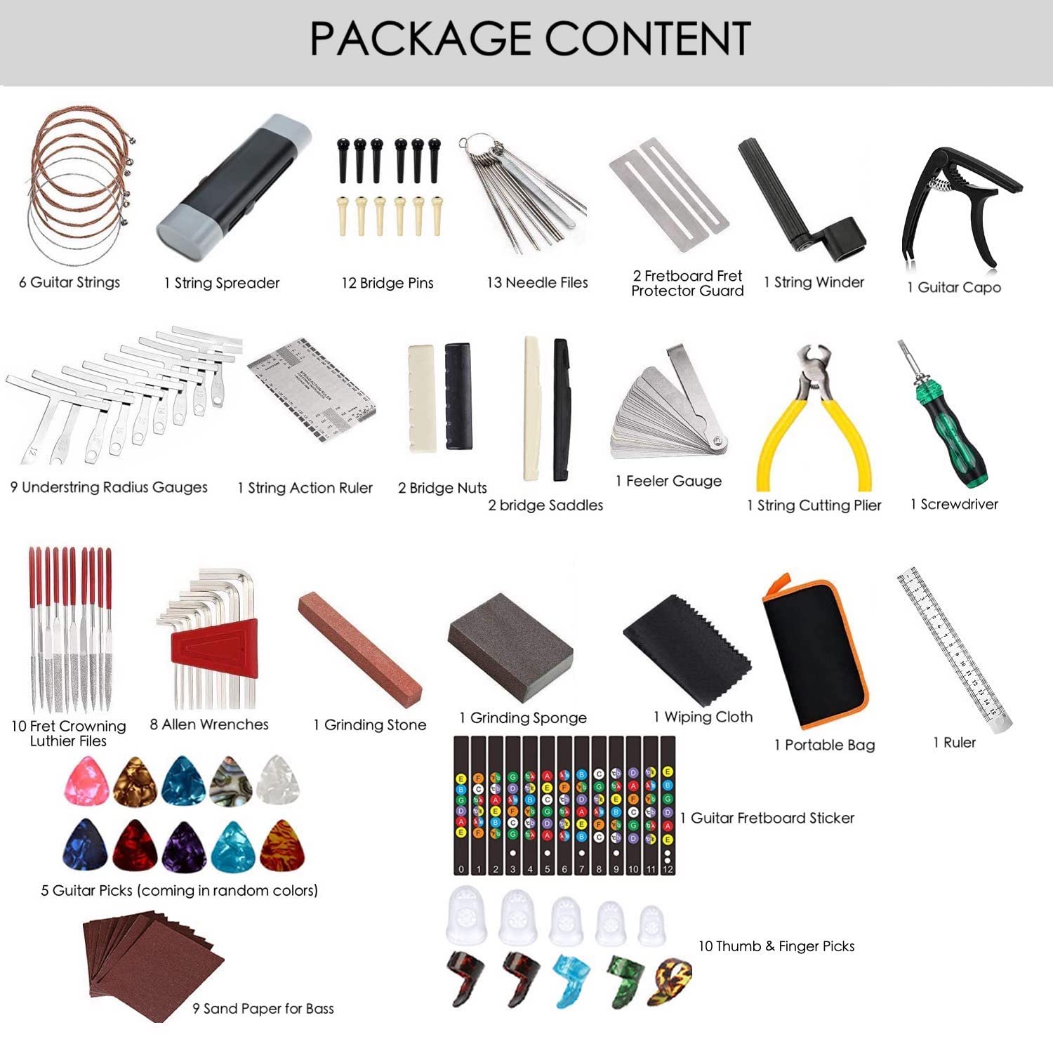 99PCS Guitar Tool Kit Multifunctional with Capo Strings Picks Bridge Pins Accessories for Bass Banjo Stringed Instruments Electric Guitar Repair Eyes.sys