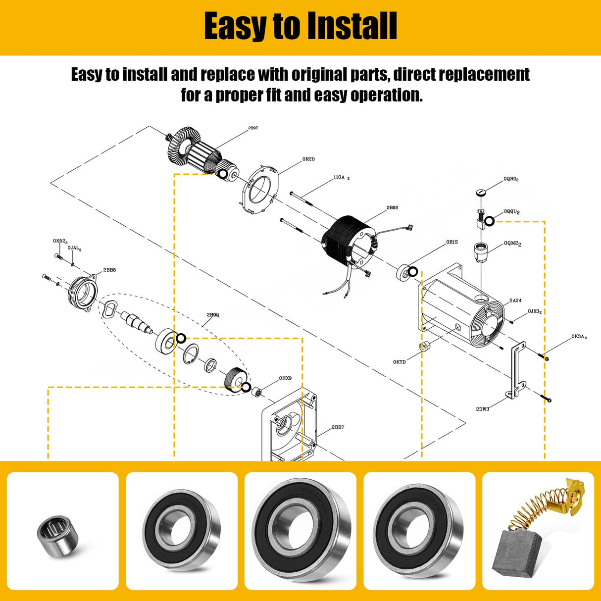 Replacement for Sears Craftsman RM870 RM871 RM872 Motor Rebuild Kit Motor Armature Bearing Set for 137.XXXXXX Series Motorized Table Saws CHAR YONG