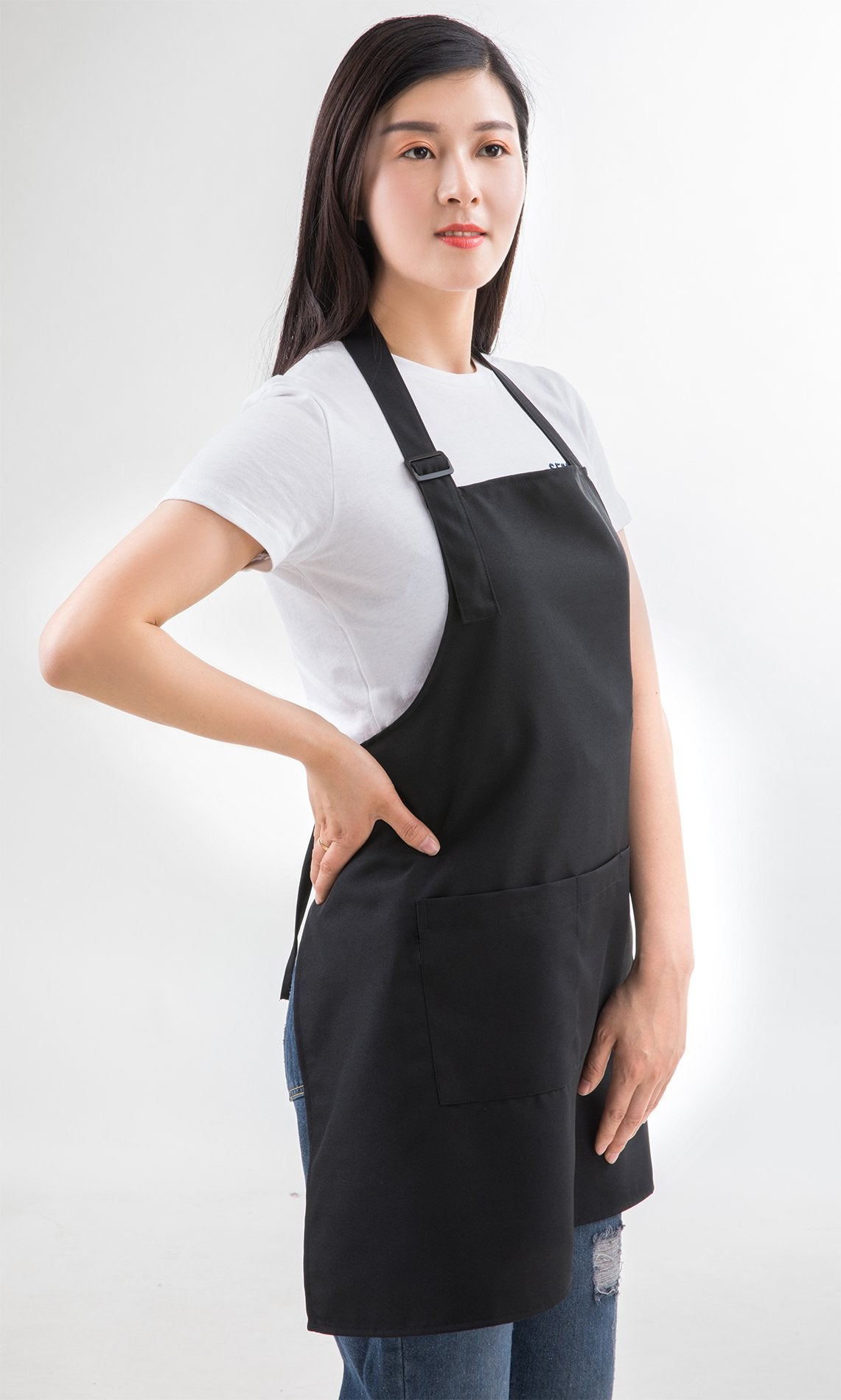 SEW UR LIFE Black Professional Resist Water Adjustable Extra Long Bib Apron 3 Pockets Home Kitchen Garden Restaurant Cafe Bar Pub Bakery for Cooking - WoodArtSupply