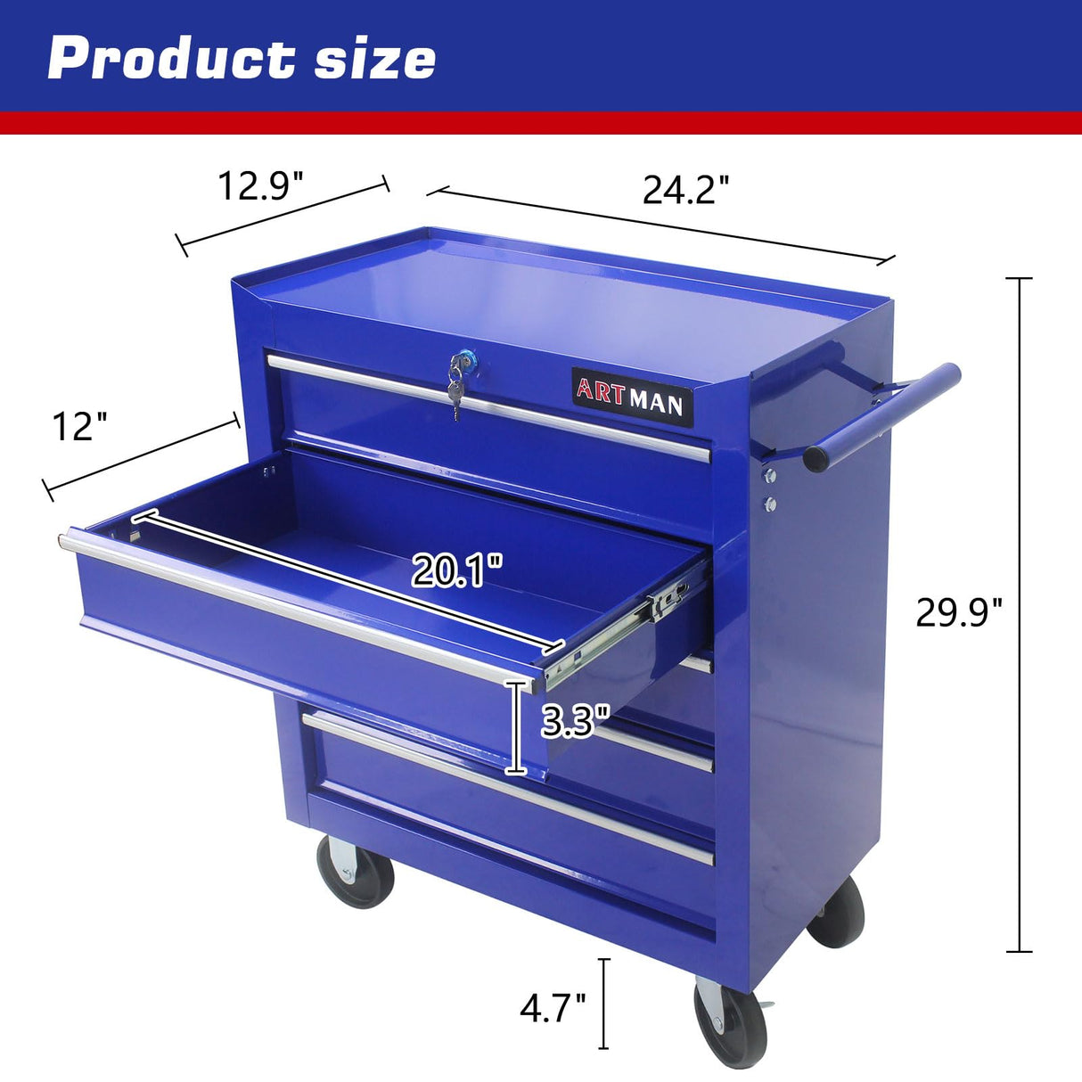 MHEOMTME 5-Drawers Tool Cabinets On Wheels, Rolling Tool Chest with Drawers, Craftsman Tool Box with Keyed Locking System, Tool Storage Organizer for MHEOMTME