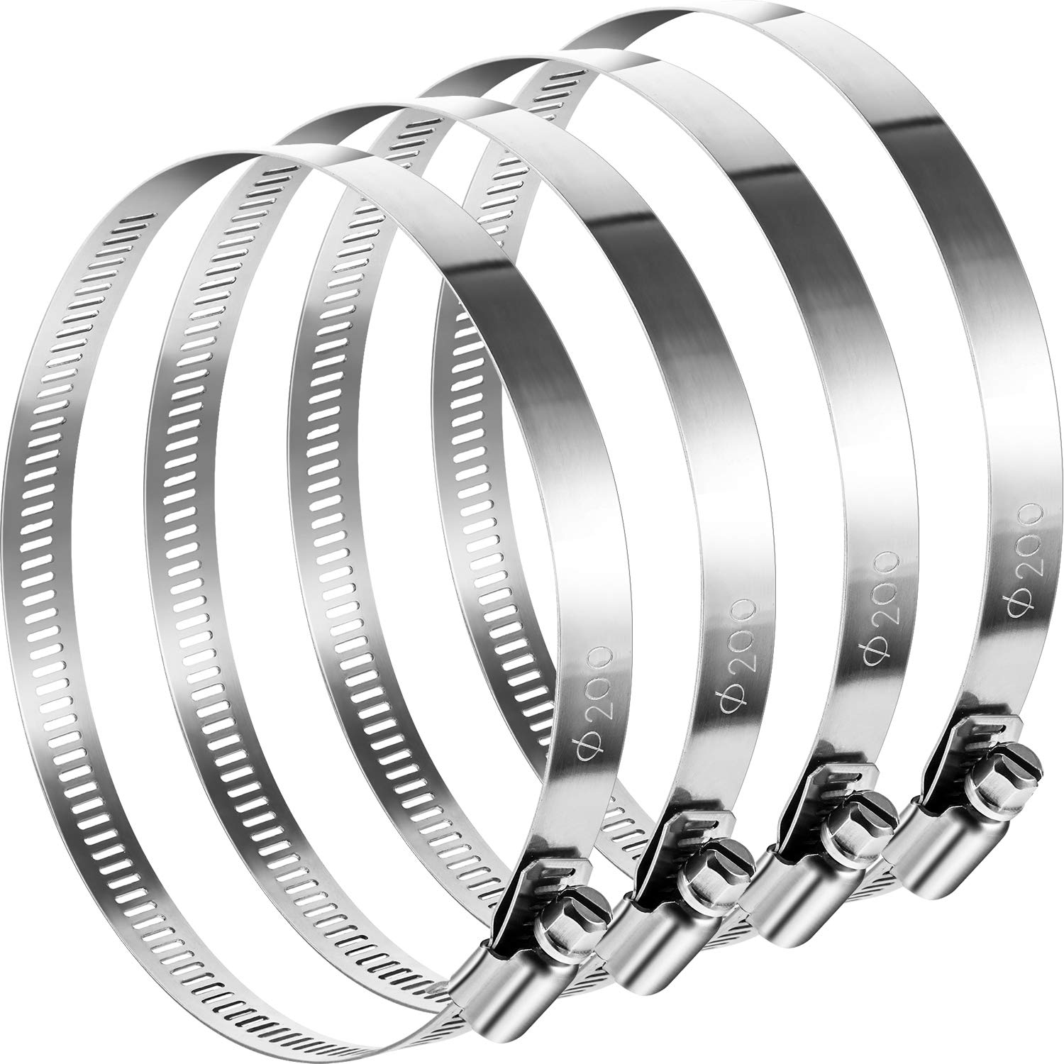 4 Pieces Adjustable 304 Stainless Steel Duct Clamps Hose Clamp (8 Inch) Boao