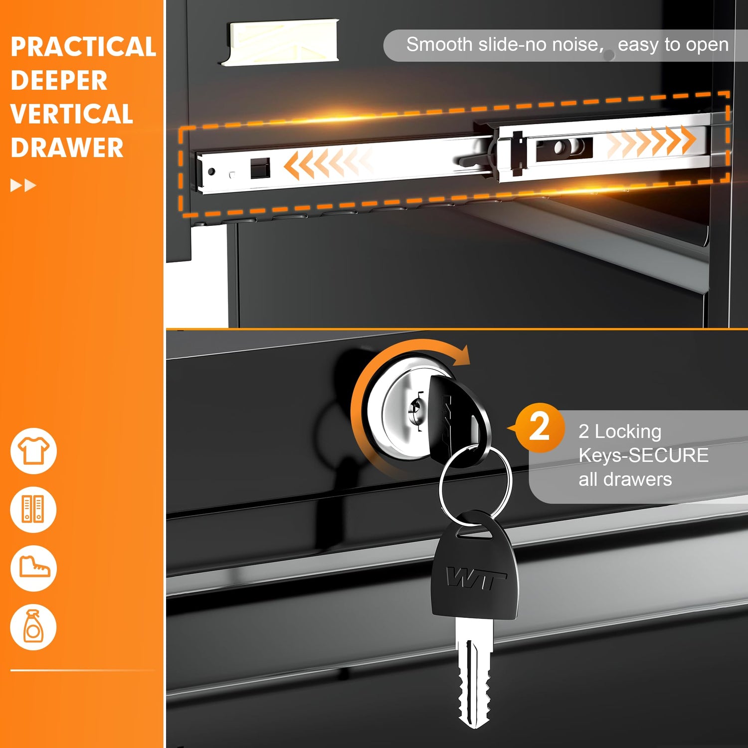 INTERGREAT File Cabinet 2 Drawers, Metal Lateral Filing Cabinet with Lock for Home Office, Locking Horizontal File Cabinet for Hanging Files INTERGREAT